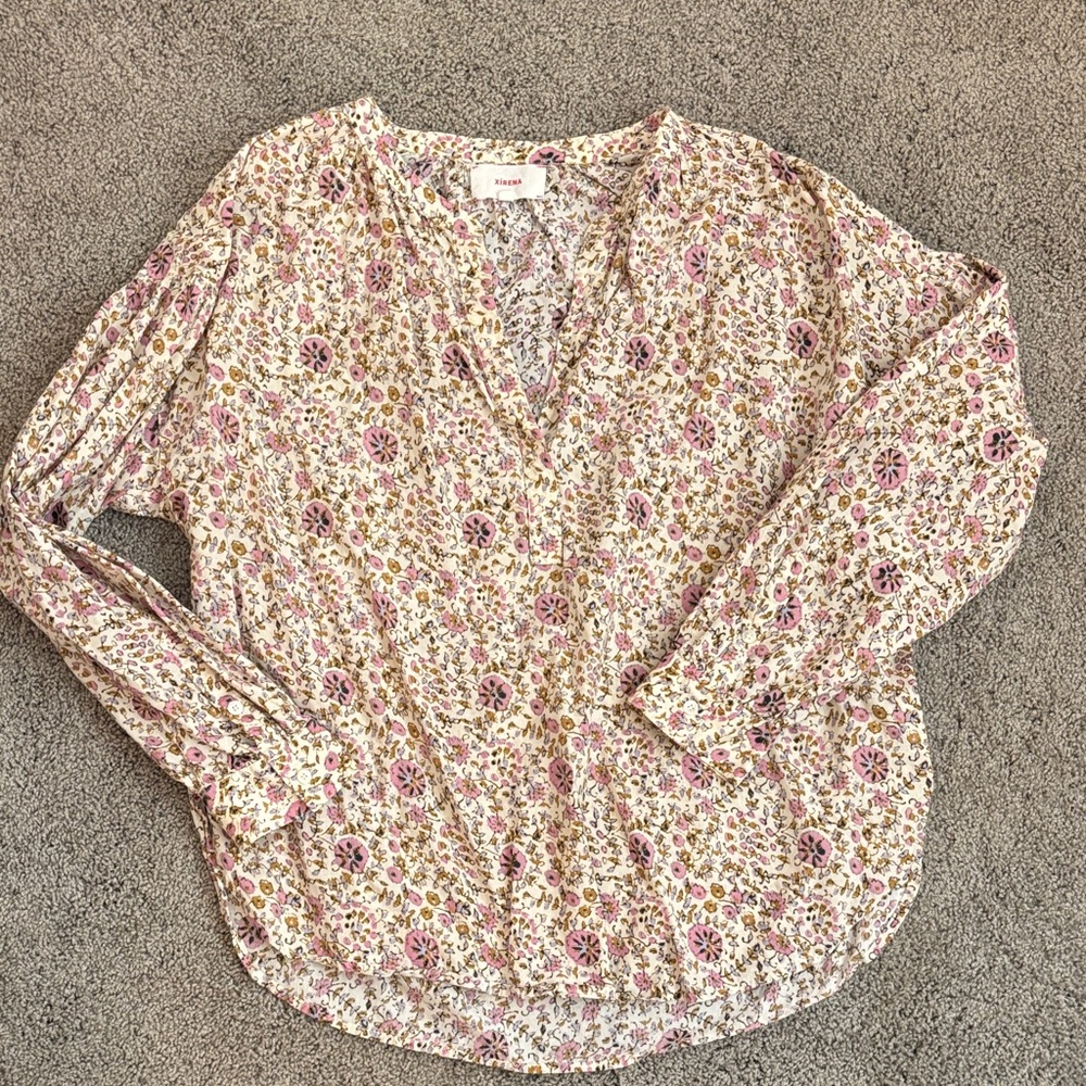 XiRENA Cream Blouse with Pink & Olive Floral Print
